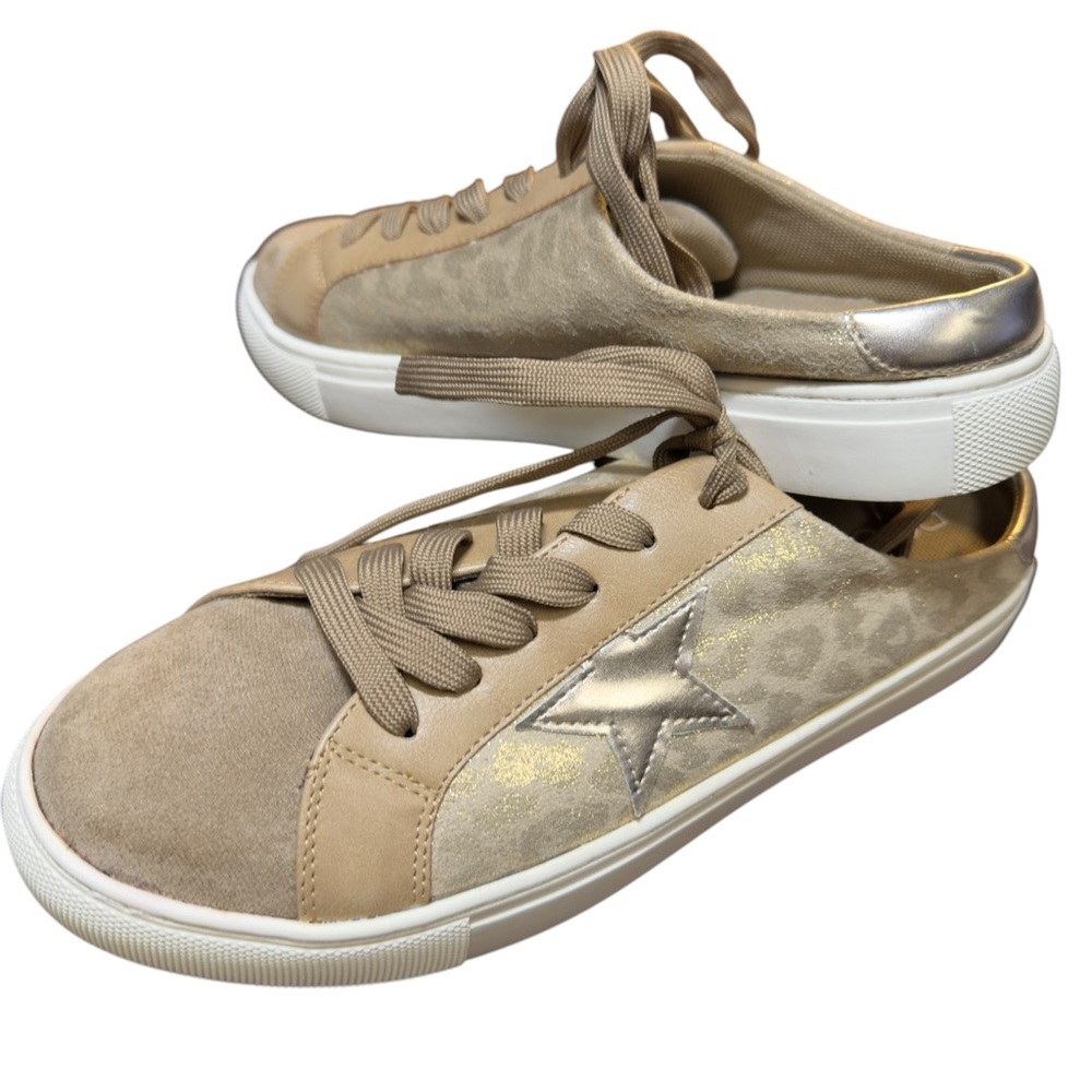 Corkys Spiked Gold Leopard Shiny Metallic Star Slip On Casual Cool Shoes